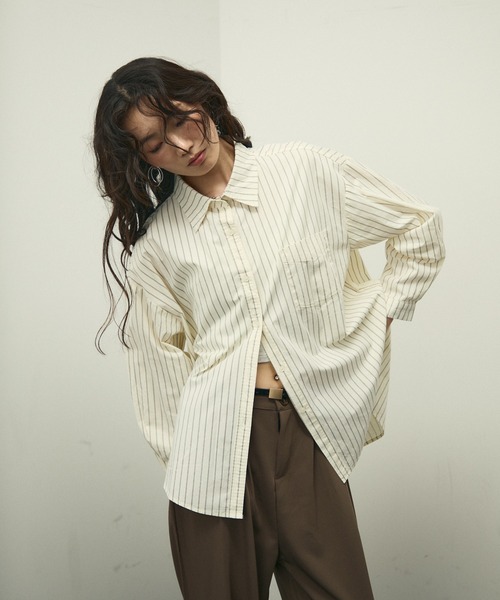 ブラウス シャツ Long sleeve striped shirt / ロングスリーブ