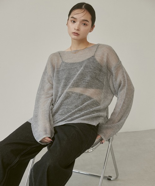 き*餅様 H BEAUTY＆YOUTH　モヘアニット　ダークグレー HUG.U（ハグユー） ニット ロング モヘア レディース トップス