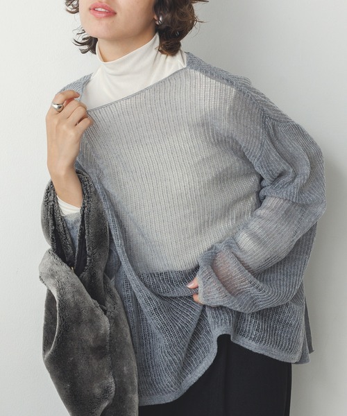 き*餅様 H BEAUTY＆YOUTH　モヘアニット　ダークグレー HUG.U（ハグユー） ニット ロング モヘア レディース トップス