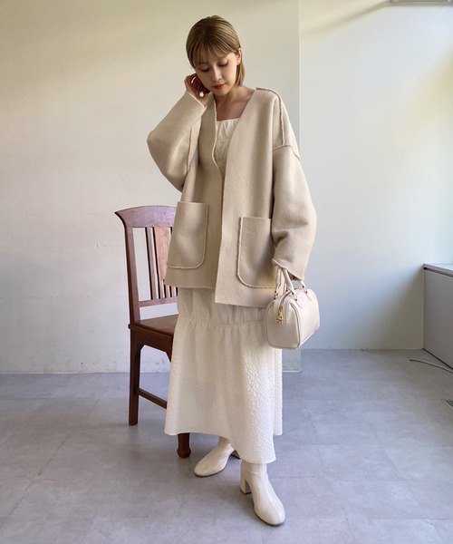 「one after another NICE CLAUP」 ノーカラーコート MEDIUM グレー レディース_画像4
