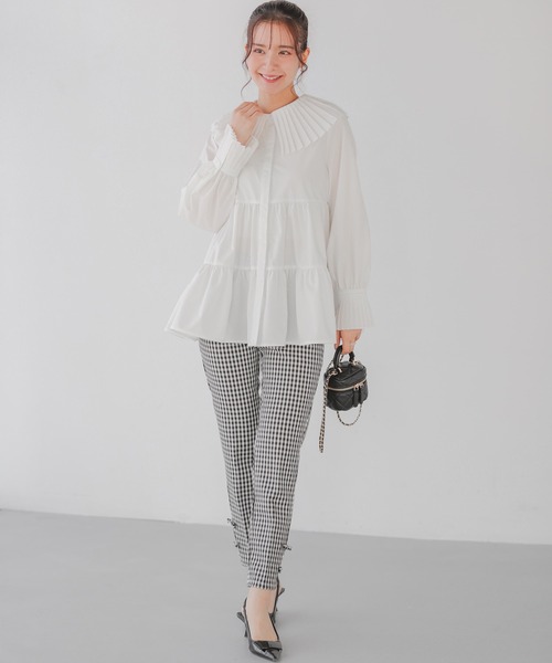 Fit more（フィットモア） ブラウス シャツ プリーツカラーティアード 