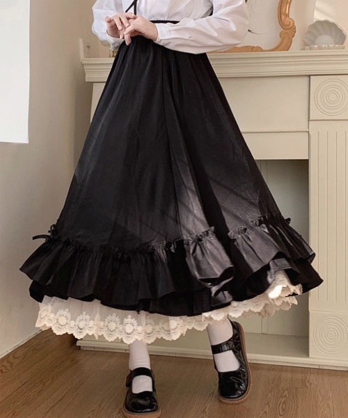 新品未使用】LA LUICE 黒 レース スカート リボン付き lilLilly