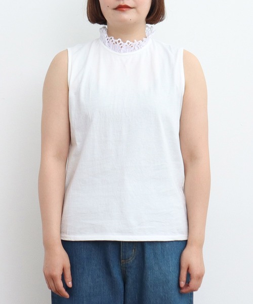 tシャツ 30/-天竺 レース襟ノースリインナー レディース Dot＆Stripes CHILD WOMAN tシャツ 30/-天竺 レース襟ノースリ