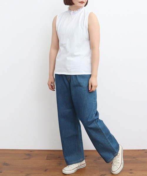tシャツ 30/-天竺 レース襟ノースリインナー レディース Dot＆Stripes CHILD WOMAN tシャツ 30/-天竺 レース襟ノースリ