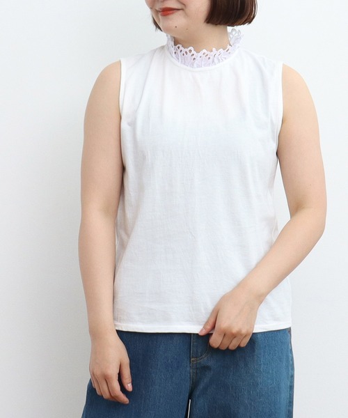 tシャツ 30/-天竺 レース襟ノースリインナー レディース Dot＆Stripes CHILD WOMAN tシャツ 30/-天竺 レース襟ノースリ