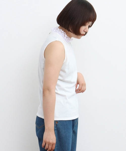 tシャツ 30/-天竺 レース襟ノースリインナー レディース Dot＆Stripes CHILD WOMAN tシャツ 30/-天竺 レース襟ノースリ