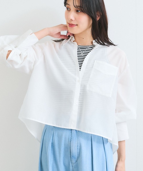 さくらすず FORMO 希少 未使用 ボリュームスリーブシアーブラウス 一部追加予約》SHIPS any:〈洗濯機可能〉リネン ミックス シアー