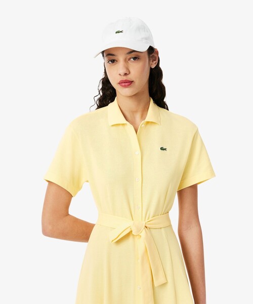 国内発送**Lacoste*鹿の子地 シャツワンピース ポロシャツワンピ LACOSTE シャツワンピース 鹿の子地マキシ丈ドレス : ZOZOTOWN