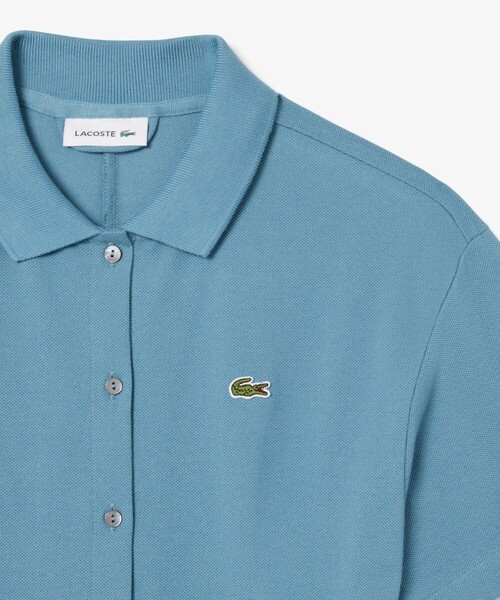 LACOSTE シャツワンピース 鹿の子地シャツドレス ドレープフレア