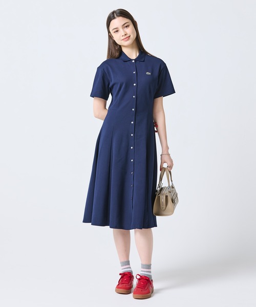 LACOSTEシャツドレス LACOSTE（ラコステ） シャツワンピース 鹿の子地シャツドレス ドレープ