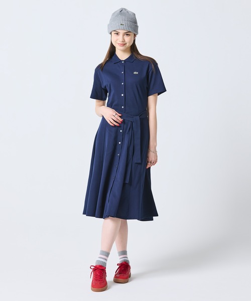 LACOSTE(ラコステ) シャツワンピース 鹿の子地シャツドレス ドレープ LACOSTE(ラコステ) シャツワンピース 鹿の子地シャツドレス ドレープ