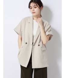 〈bshop別注〉コットン ダブルブレスト シャツジャケット WOMEN ブラウス シャツ 半袖 ダブルブレストシアーシャツジャケット