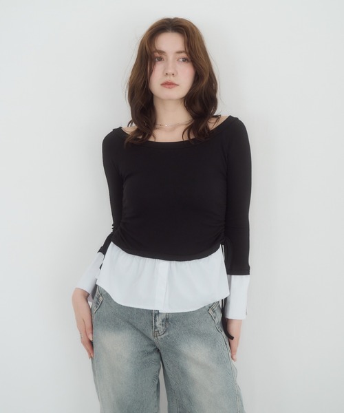 レイヤードライクTシャツ mellowneon tシャツ 2wayレイヤードライクトップス レディース