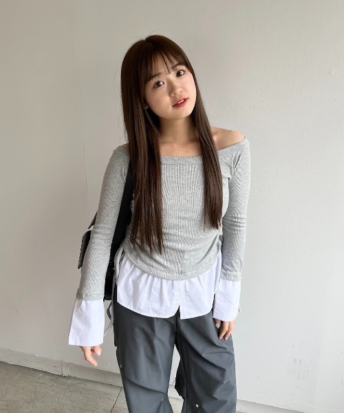 mellowneon tシャツ 2wayレイヤードライクトップス レディース