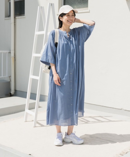 美品 アーバンリサーチドアーズ コットンボイルハーフスリーブワンピース ブルー セール 40%OFF】コットンボイルハーフスリーブワンピース