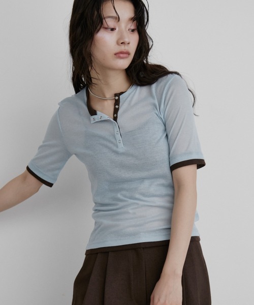 Aunt Marie's（アントマリーズ） ヘンリーネック tシャツ 配色ヘンリー