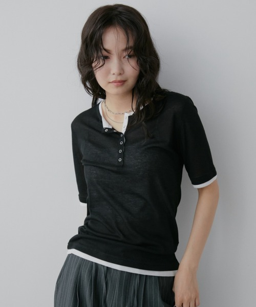 Aunt Marie's（アントマリーズ） ヘンリーネック tシャツ 配色ヘンリー
