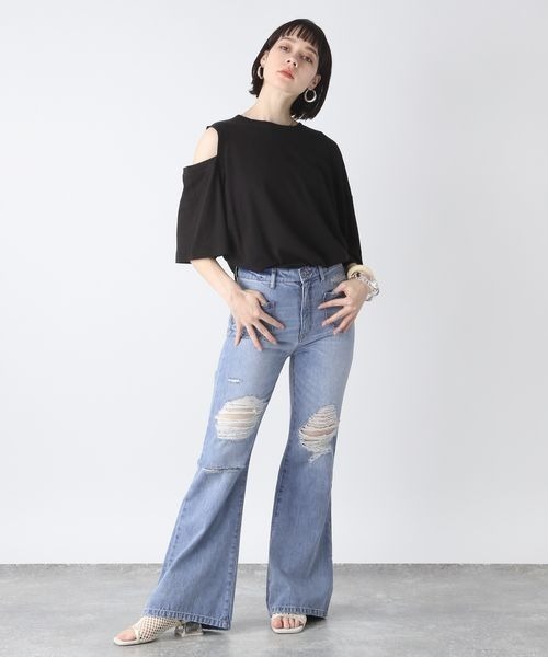 [JEANASIS] повреждение обработка Denim брюки MEDIUM голубой женский 