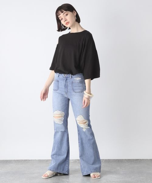 [JEANASIS] повреждение обработка Denim брюки MEDIUM голубой женский 
