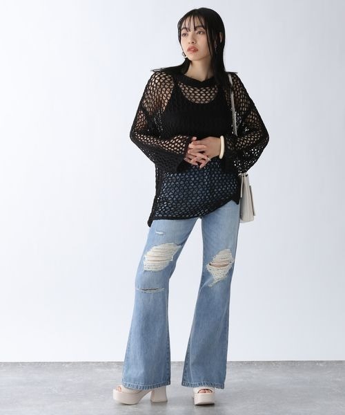 [JEANASIS] повреждение обработка Denim брюки MEDIUM голубой женский 