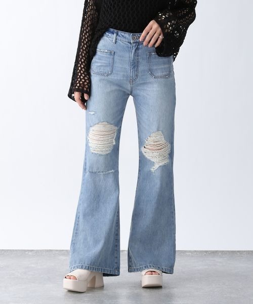 [JEANASIS] повреждение обработка Denim брюки MEDIUM голубой женский 
