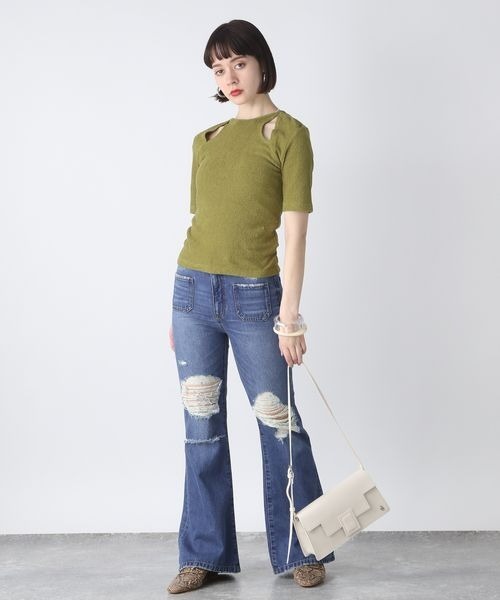 [JEANASIS] повреждение обработка Denim брюки MEDIUM голубой женский 