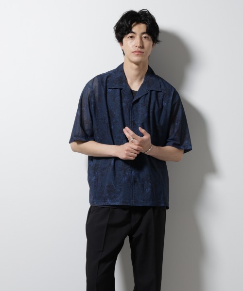 シャツ NORMANBROS別注 メッシュプリントシャツ 半袖 メンズ