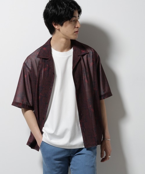 バンダル　メッシュ　シャツ　メンズ シャークスキンホリゾンタルカラーシャツ｜メンズファッション