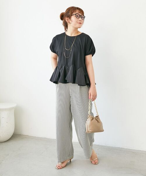 le.coeur blanc パンツ 「楽な履き心地」ドビーストライプサッカー