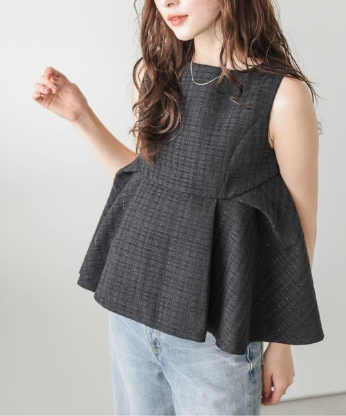 【美品】Lajour ペプラムトップス 日本製 Lajour tシャツ 「日本製」ツイード ラメ ペプラム トップス