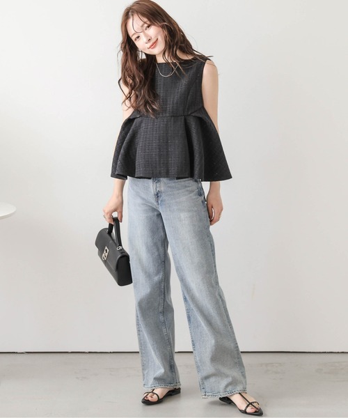 Lajour tシャツ 「日本製」ツイード ラメ ペプラム トップス