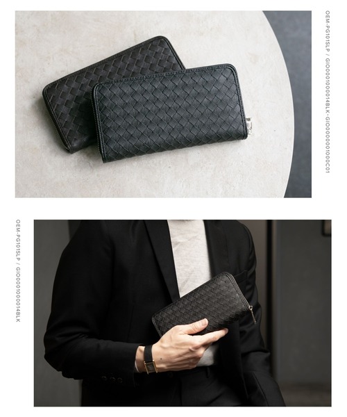 GUIONNET 長財布 ラウンドファスナー ブラック GUIONNET（ギオネ） 長財布 財布 GUIONNET TINY TILE SAFFIANO