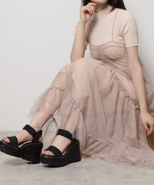 キルティング厚底サンダル ブラック Lサイズ ESPERANZA（エスペランサ） 厚底 サンダル 夏 「SPORTS SANDAL