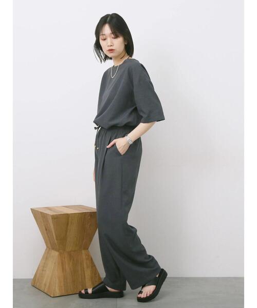 Samansa Mos2 blue パンツ リネンタッチイージーパンツ