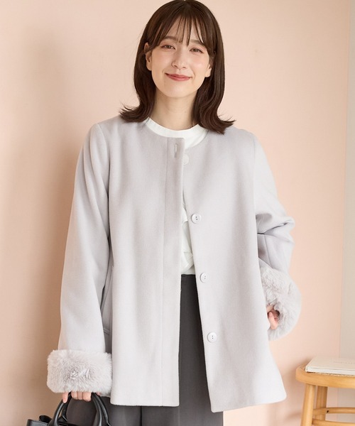 Honeys（ハニーズ） ノーカラーコート コート ファー付ノーカラー