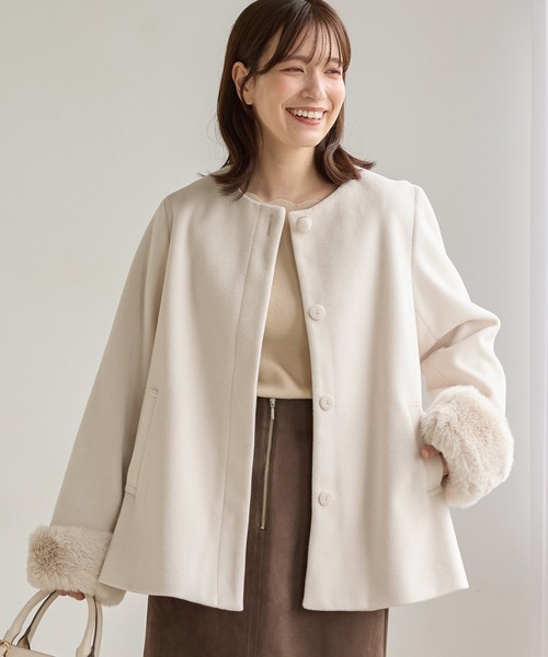 Honeys（ハニーズ） ノーカラーコート コート ファー付ノーカラー