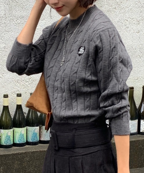 ニット セーター 「25年秋冬新作」ワンポイントハートワッペンケーブル