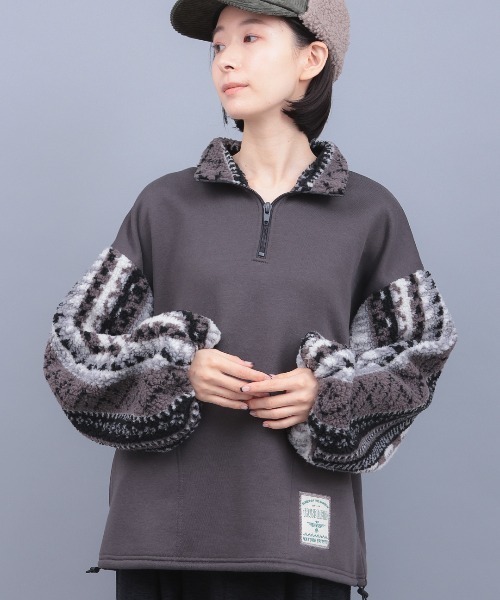 チチカカ（TITICACA） tシャツ 裏起毛xボアスリーブハーフジッププル