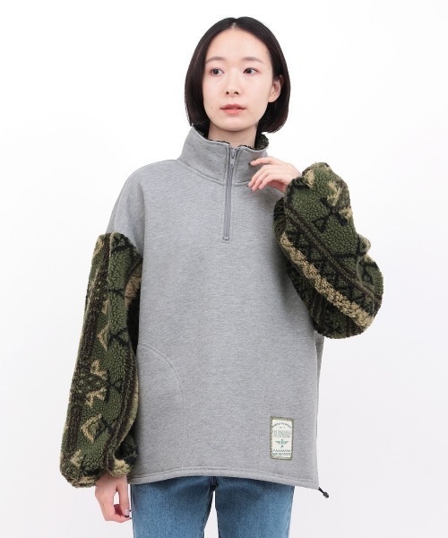 チチカカ（TITICACA） tシャツ 裏起毛xボアスリーブハーフジッププル