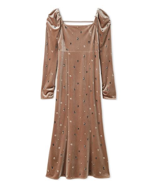 美品 FRAY I.D フレイアイディー ベロアストレートワンピース ブラウン FRAY I.D（フレイ・アイディー） ワンピース ベロアナローワンピース