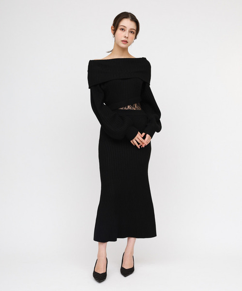 オフショルウエストレースニットマーメイドワンピース　ロイヤルパーティー ロイヤルパーティー ROYAL PARTY オフショルウエストレースニット