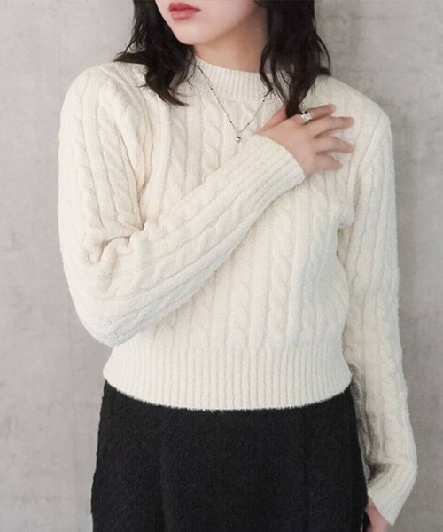 St Andrews ホワイト ケーブルニットセーター M ケーブルニット コットン セーター MNPOSWE16820693