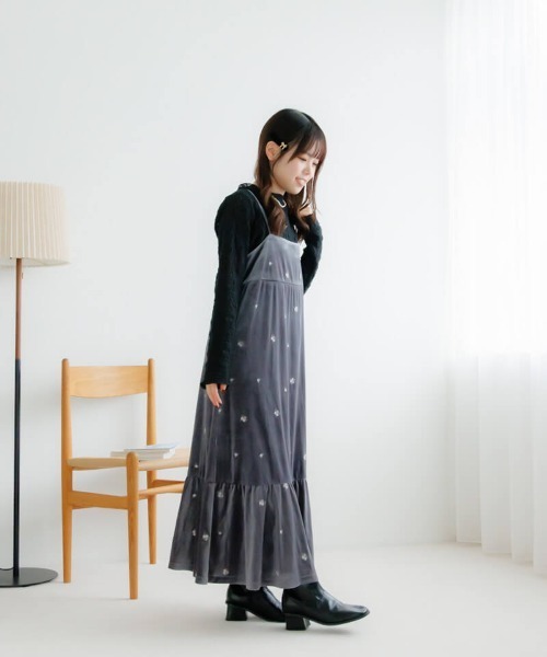 flower ワンピース ベロアエンブロイダリーワンピース : ZOZOTOWN