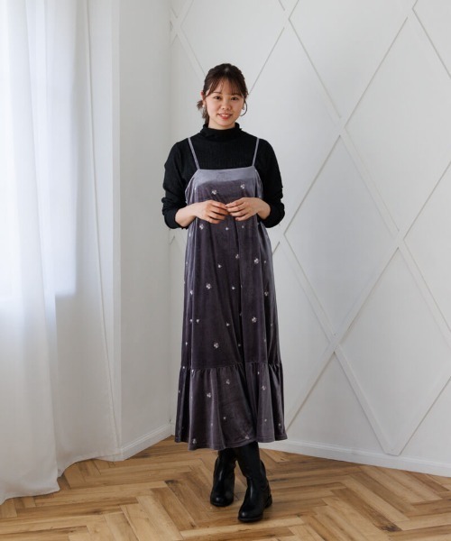 flower ワンピース ベロアエンブロイダリーワンピース : ZOZOTOWN