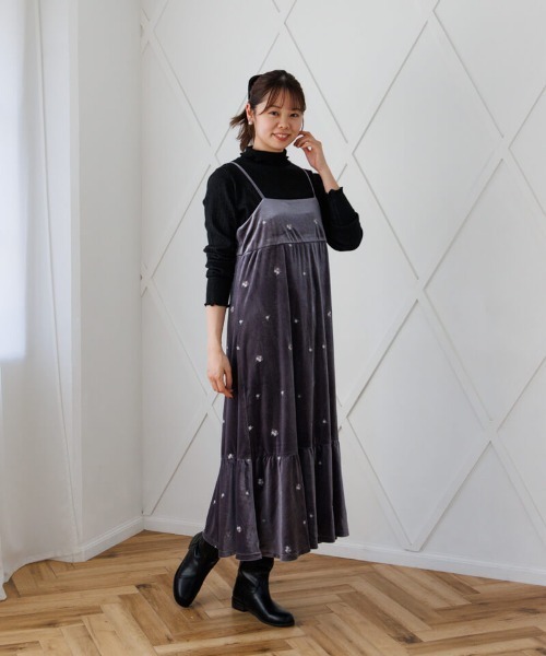 flower ワンピース ベロアエンブロイダリーワンピース : ZOZOTOWN