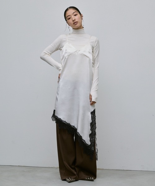 AIC. ワンピース アシンメトリーレースサテンワンピース : ZOZOTOWN