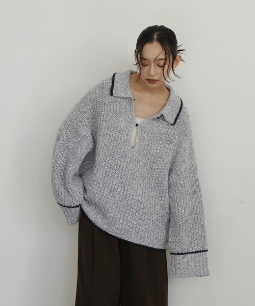 hellam（ヘラム） ニット セーター 配色ミックスポロニット レディース