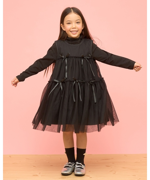 ワンピース ふんわりチュールティアードワンピース キッズ 子供服 