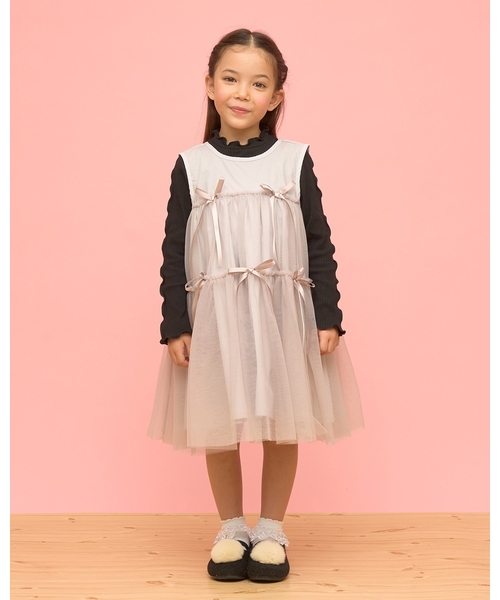 ワンピース ふんわりチュールティアードワンピース キッズ 子供服