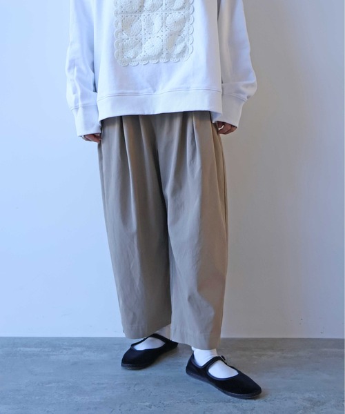 yuni ワイドパンツ パンツ 60/2強撚twill ゴムタックパンツ